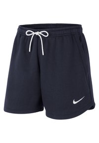 Shorts en coton bleu marine avec taille élastique et cordon de serrage blanc, arborant un logo Nike blanc sur le devant.