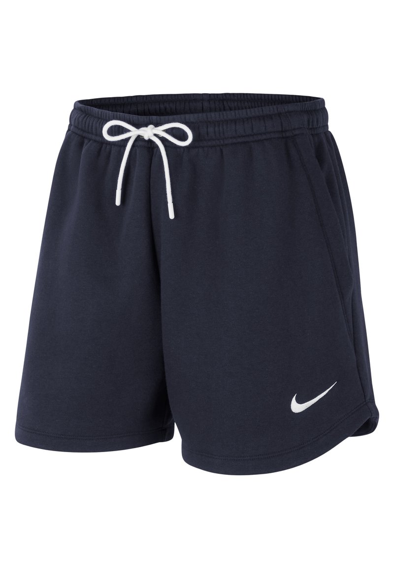 Shorts en coton bleu marine avec taille élastique et cordon de serrage blanc, arborant un logo Nike blanc sur le devant.