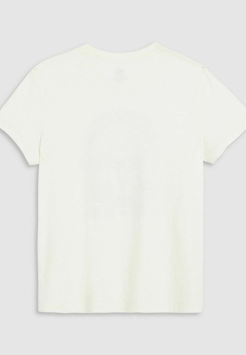 T-shirt à manches courtes, col rond en coton crème clair. Présente une coupe décontractée avec un dos uni et des détails de couture subtils.