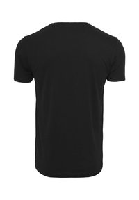 Μαύρο κοντομάνικο T-shirt με στρογγυλή λαιμόκοψη, εμφανιζόμενο από πίσω σε λευκό φόντο.