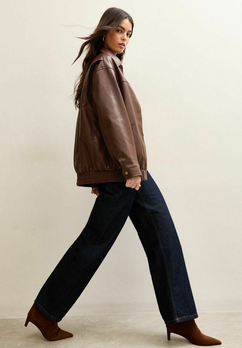 New Look OVERSIZED BOMBER - Faux leather jacket - dark brown - Zalando