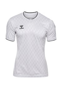 Maglietta bianca a maniche corte realizzata in tessuto morbido con un motivo a rombi. Accenti neri sul collo e sulle maniche. Logo Hummel sul petto.