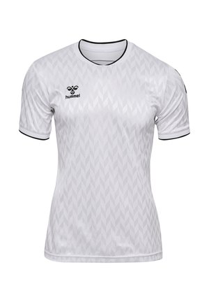 Maglietta bianca a maniche corte realizzata in tessuto morbido con un motivo a rombi. Accenti neri sul collo e sulle maniche. Logo Hummel sul petto.