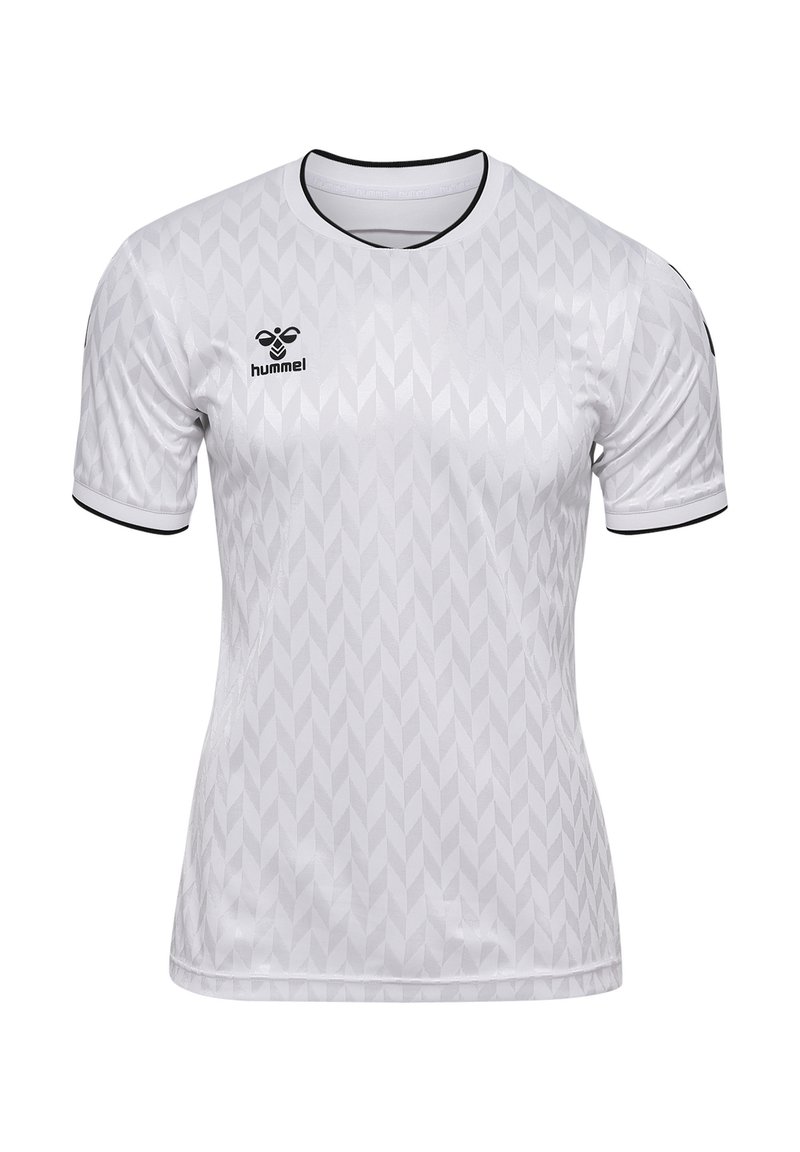 Maglietta bianca a maniche corte realizzata in tessuto morbido con un motivo a rombi. Accenti neri sul collo e sulle maniche. Logo Hummel sul petto.