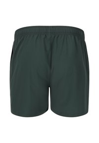 Mörkgröna badshorts med elastisk midja och två sidofickor. Tillverkade av ett slätt, lätt material. Enkel, minimalistisk design.