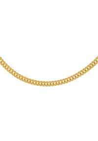 Collana doppia in oro con maglie attorcigliate, texture liscia e finitura lucida, progettata per essere un accessorio d'effetto audace.