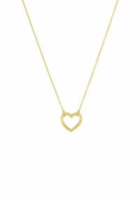 Collana in oro delicata con pendente a forma di cuore cavo, caratterizzato da sottili dettagli ispirati al bambù.