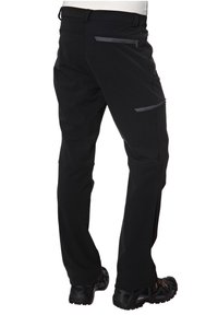 Svarta, mjuka skalbyxor för utomhusbruk med slim fit, med dragkedjefickor och reflektorer för synlighet. Perfekta för aktiv användning.