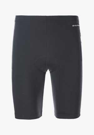 Schwarze Radsportshorts aus dehnbarem Stoff, ausgestattet mit einer gepolsterten Einlage und flachen Nähten für höheren Komfort. Logo auf dem Bund angebracht.