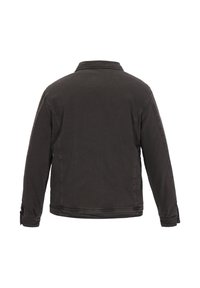 Sort casual jakke med lange ærmer, synlige syninger og knaplukning ved håndleddene, vist fra bagsiden på en hvid baggrund.