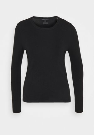 Pull noir à manches longues en mélange de coton et cachemire, avec un col rond et un logo discret sur la poitrine gauche.