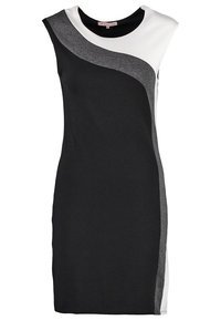 Ærmeløs kjole med farveblokdesign i sort, hvid og grå. Fremstillet af glat stof med en figursyet silhuet.