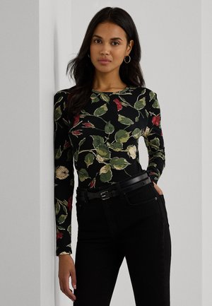 FLORAL STRETCH COTTON LONG SLEEVE TEE - Topper langermet - black