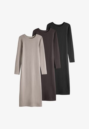 THE SET, 3 PACK LONG SLEEVE RIBBED JERSEY MAXI DRESSES - Jerseykleid - black brown taupe