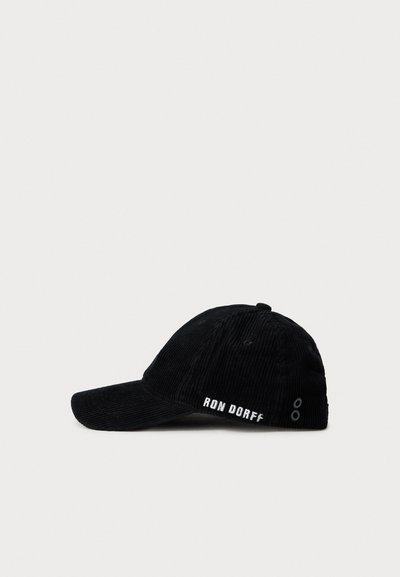 Black corduroy baseball cap with curved brim and white "RON DORFF" text on the side, shown against a plain white background.