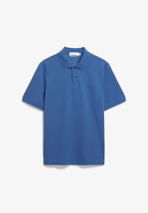 Blauw katoenen polo shirt met een kraag en korte mouwen. Bevat een klein geborduurd logo op de linkerborst.
