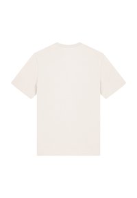 T-Shirt mit kurzen Ärmeln in hellem Beige, aus weichem Baumwollstoff hergestellt. Einfaches Design, Rundhals, gerader Schnitt ohne sichtbare Grafiken oder Muster.