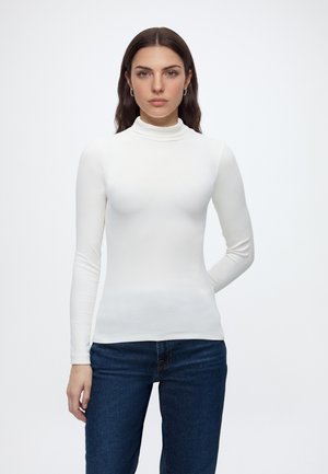 Marc O'Polo, T-SHIRT, LONGSLEEVE, HIGH NECK, RIB - Long sleeved top - white cotton