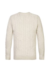 Großer Strickpullover in Off-White, mit strukturiertem Muster, gerippten Bündchen und Saum, langen Ärmeln und rundem Ausschnitt.