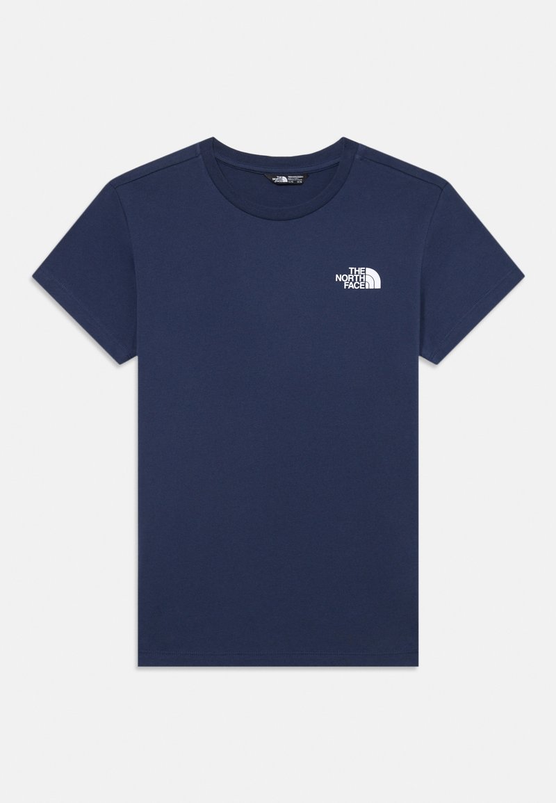 Camiseta de algodón azul marino con mangas cortas, cuello redondo y un pequeño logo blanco en el lado izquierdo del pecho. Textura suave, corte regular.