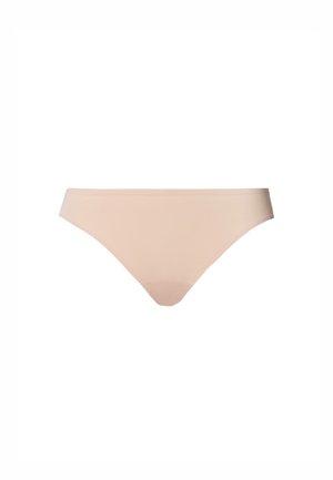 Nude lavtalje bikini briefs lavet af blødt, strækbart stof. Har en glat talje og minimal dækning, velegnet til daglig brug.