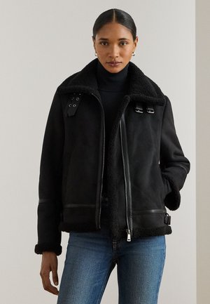 Lauren Ralph Lauren, BUCKLE-TRIM FAUX-SUEDE JACKET - Giacca in similpelle - black