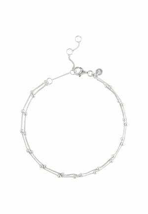 Silver bracelet featuring a delicate chain with small beads and a lobster clasp. Includes an adjustable link for sizing.
