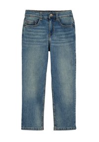 Svijetloplave traperice s ravnim krojem, pet džepova i kopčanjem sprijeda. Sadrže izblijedjele dijelove i kontrastno šivanje.