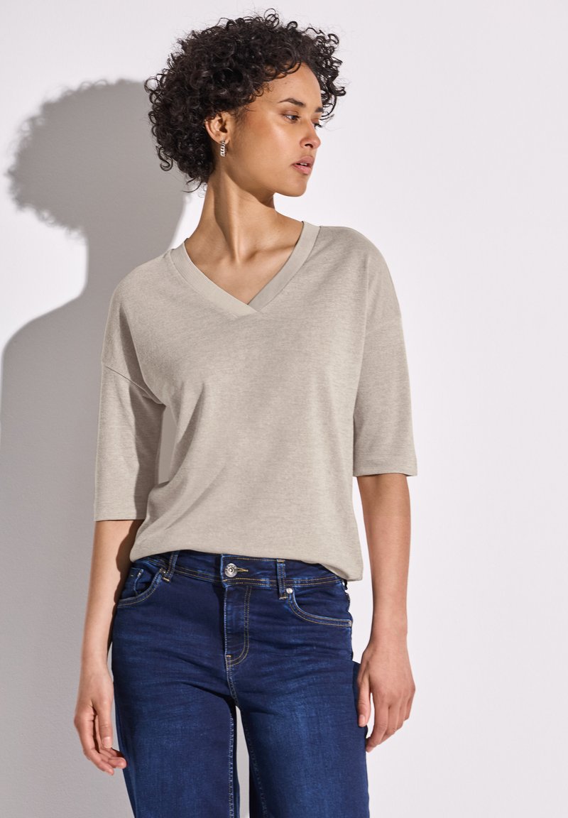 Street One V-NECK  - Jednoduché tričko - beige