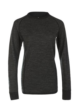 Långärmad skjorta i mörkgrått, med en figurnära design, rund halsringning och texturerad tyg. Inkluderar kontrasterande kant och ärmslut.