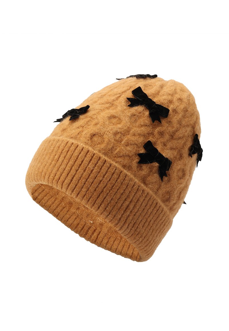 - Kate Spade Tan and Black Knit Hat NWT Kate Spade New York Flocked Spade Beanie In Roasted  main image 4