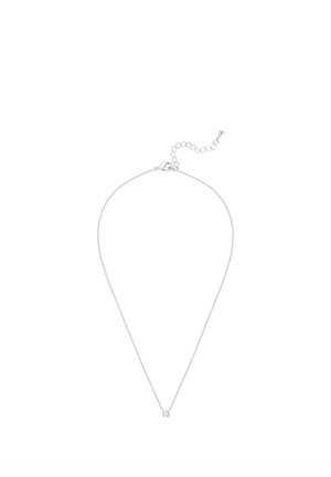 Delicate silver chain necklace with a small square pendant and an adjustable clasp on a white background.