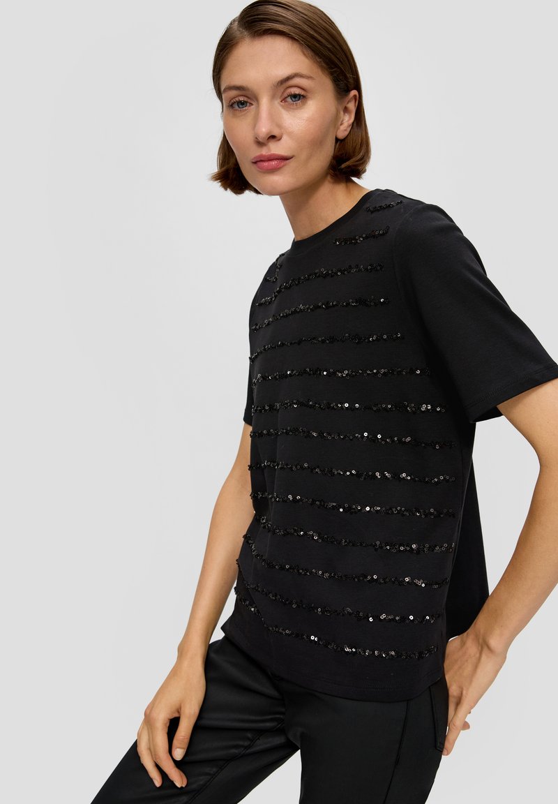 s.Oliver BLACK LABEL MIT PAILLETTEN - T-shirt print - schwarz