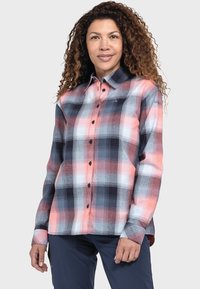 Leichtes kariertes Hemd in einer Mischung aus Pink, Grau und Marineblau, mit langen Ärmeln, Knopfleiste und lockerer Passform.