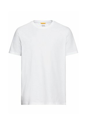 Witte katoenen T-shirt met een ronde hals, korte mouwen en een klein logo op de borst. Soepele textuur en klassieke pasvorm.