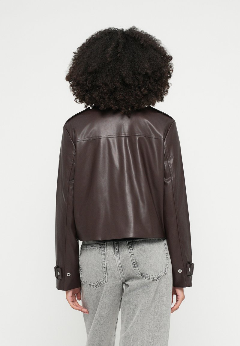 zalando calvin klein faux leather bomber jacket Calvin Klein Jeans MOTO JACKET Faux leather jacket rich brown/dark  brown