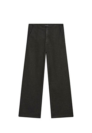 Videbenede sorte denim bukser med en mid-rise talje, to forlommer og et rent, minimalistisk design uden synlige dekorationer.