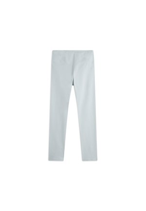 Leggings azzurri chiari realizzati in un tessuto liscio e elasticizzato. Presentano una vita alta e una vestibilità attillata, progettati per il comfort e la libertà di movimento.