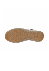 Suola della scarpa con una superficie in gomma testurizzata. Presenta una presa con motivo e un colore beige a contrasto nel tallone, che offre aderenza.