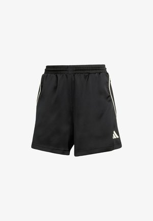 Svarte treningsshorts med elastisk midjebånd, to sidelommer og hvite striper på sidene. Laget av lett materiale.