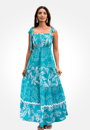 VIBRANT TROPICAL PLANT - Vestito lungo - light blue white