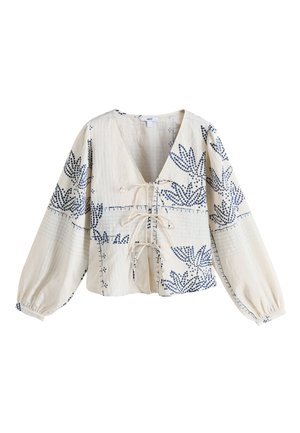 Next, REGULAR FIT - TIE-NECK LONG SLEEVE BLOUSE . - Blouse - ecru jacquard blue floral print