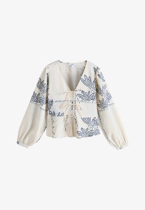 Next, REGULAR FIT - TIE-NECK LONG SLEEVE BLOUSE . - Blusa - ecru jacquard blue floral print