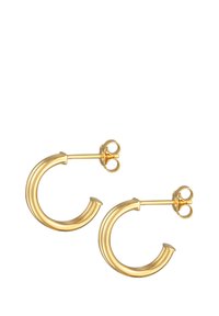 Boucles d'oreilles en or en forme de courbe, présentant trois nervures texturées le long de la surface et un fermoir à tige sécurisé.
