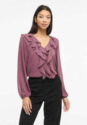 VIANE  L/S  FRILL  - Bluse - plum wine