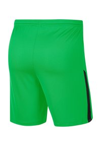 Klart gröna idrottsshorts med resårmidja och en vertikal svart rand på sidan.