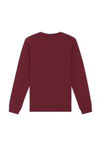 Sweatshirt bordeaux, col rond, manches longues, en tissu doux, avec des poignets et un ourlet côtelés, offrant une texture lisse et sans motifs.