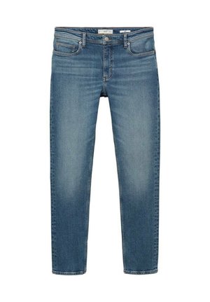 Hellblaue Jeans aus Denim mit geradem Schnitt, fünf Taschen und einem ausgewaschenen Finish. Mit Reißverschluss und Gürtelschlaufen.