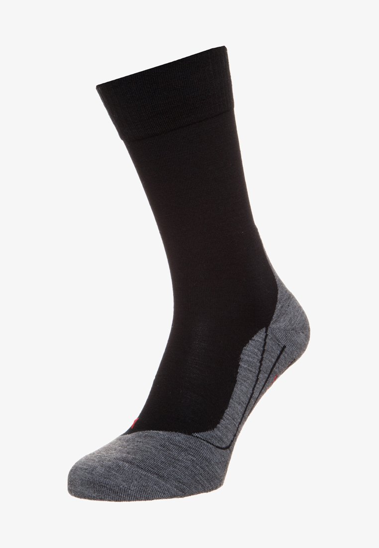 Schwarze Knöchelsocke mit grauem Zeh. Hergestellt aus einem glatten, dehnbaren Material, mit einem gerippten Bündchen und einem kontrastierenden roten Akzent in der Nähe des Zehs.