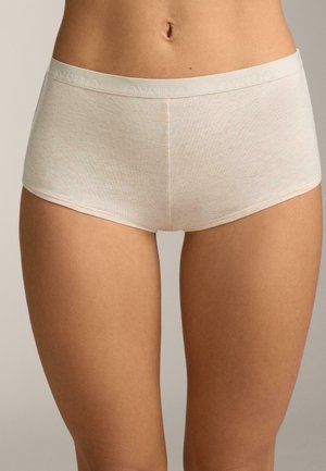 Lichtbeige hipsterondergoed van een katoenmengsel met een gladde textuur, een elastische tailleband met een geperst logo en een aansluitend design.